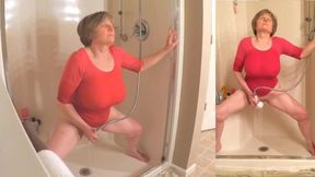 60+ GILFs masturbation workout in wet t-shirt