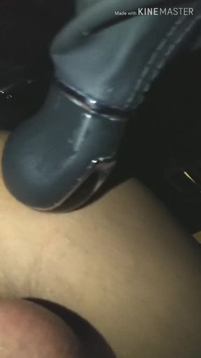 Sissy in Chastity Fucking Her Ass with Gear Shift, Accidental Honk