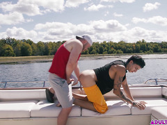Angel Elias and Marcus McNeil masturbating and fucking each other on boat