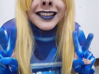 Cute Trans Samus with SADOMASOCHISM Nosehook giving a Sloppy Oral pleasure to BBC Sex tool, Deepthroat, Facial Bang and Eating Sperm