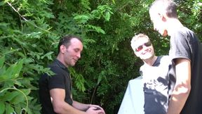 Amazing exhib orgy with straight and gay friends in the garden ( condom sex )