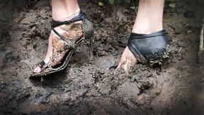 Casadei high heels in mud, high heels wet, high heels sandals in mud, muddy sandals, high heels got stuck in mud