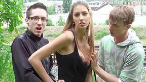 Cute Teen 18+ Public Threesome