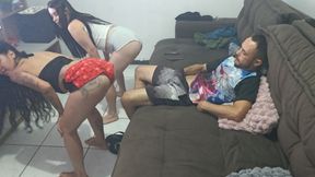 Wife asks husband to film her dancing with her friend, which gives him an erection