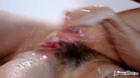 Hairy squirting pussy of Loa Lor mauled by restless cock of James Deen