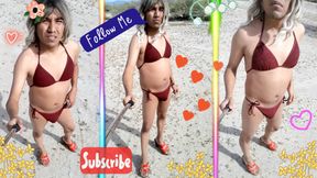 cute sexy trans with bikini and heels in public very hot