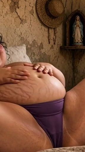 9 Months Pregnant with Stretch Marks Has Uncontrollable Orgasms in Bed