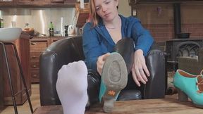 I gently take off my shoes and socks and spread my toes without saying a word!