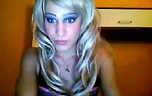 Platinum blonde cd jerks her long dick and cums