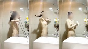 japanese girl’s daily bathing at home.