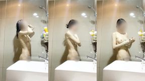 japanese girl’s daily bathing at home.