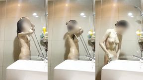 japanese girl’s daily bathing at home.