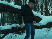 Winter jerking off on the tree