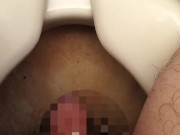 Peeing with sperm on cock just after aneros masturbation. Very long. It came off the toilet a little