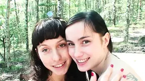Young stepsisters enjoy lesbian fun in the woods