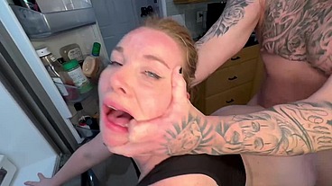 Fucking in the fridge freezer and stove 3some