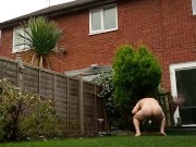 Arse spread nude in garden swinging extreme ball weights