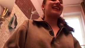 Brunette German babe loves sucking a loaded pecker