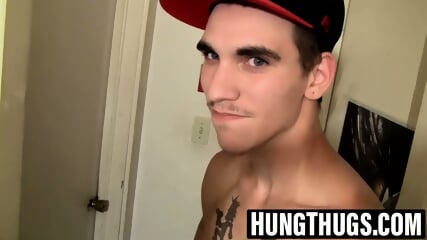 Thug jerks while fucking ass with toy deep