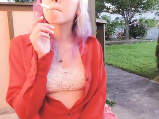 Teen teasing cunt in public