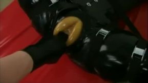 Latex pussy gets creampied catsuit