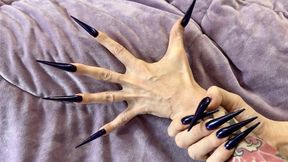 DARK blue long nails, sharp stilettos, long fingers and palms wide