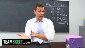 Hot collegegirl sucks her teacher's cock deep into her throat