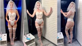 Hotwife Poses in a Bride Costume