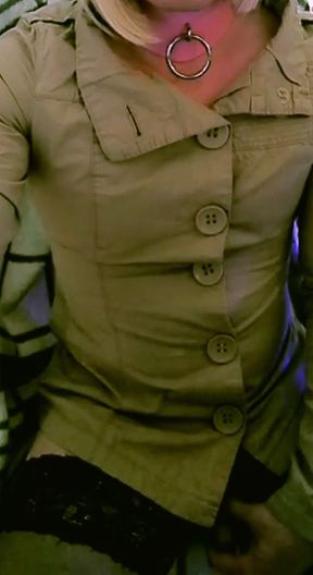 Fuck me in my beige street jacket with big buttons