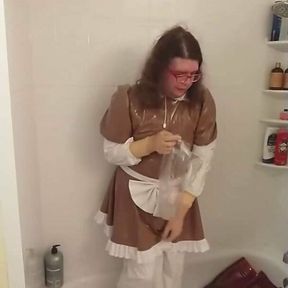 PVC Maid Does Breathplay with hours sweat from rubber boots