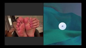 having fun with a friend on a video call. licking my feet, playing with my ass and cumming on my legs.