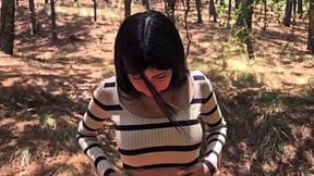 Mexican Karol Smith gets gangbanged by a fan in a forest, cums internally