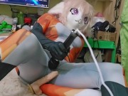 furry volpina cosplay kigurumi playing with a dick and vibrator