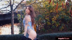 Busty tgirl facesitted while anal fucked