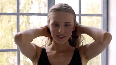 Petite blonde Russian Nimfa introducing her flexible body and her tiny tits