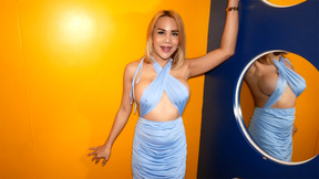 ”Big fake boobs Asian ladyboy blonde POV blowjob & ass pumping doggy”