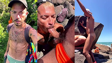 Quando o tesão bate até as rochas da praia e um marzão ao fundo é o cenário perfeito - Edição De Novo Ângulo - Foda completa
