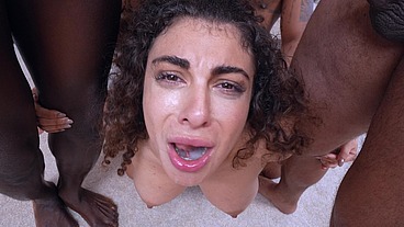 HARDCORE INTERRACIAL GANGBANG! 6on1 Lady Ana gets double anal fucking from six cocks with prolapse and squirt EKS460