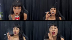 Smoking cigarettes in hot close-ups