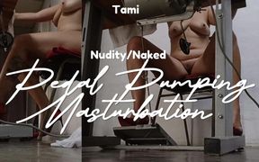 Completely Naked, Wearing Only Stiletto Heels, Pumping the Pedal of a Sewing Machine