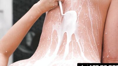 LEZ BE BAD - Petite Katrina Colt Fills MILF Jennifer White's Ass With MILK Then Fuck Her In Shower