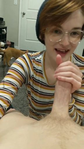 Cute tomboy gives a deepthroat to big cock