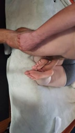 She lays down and lets me fuck her feet ;) (His POV)