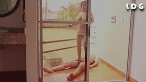 Jana And Nicol Sunset Trampling And Face Kicking On The Balcony