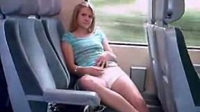 Hussy amateur girl masturbates in public on a train