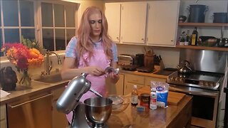 Crossdresser baking cupcakes