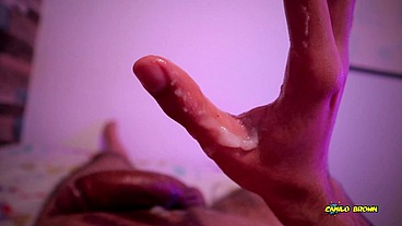 POV Jerking my big uncut latino cock with oil until I peecum a BIG load in an intense ruined orgasm - Camilo Brown