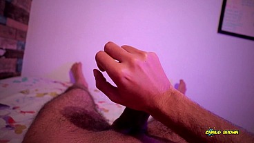 POV Jerking my big uncut latino cock with oil until I peecum a BIG load in an intense ruined orgasm - Camilo Brown