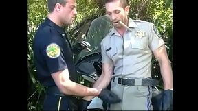 Two ass licking gay cops give head and bang ass before jizzing their cum loads