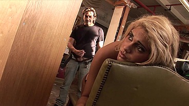 Gorgeous busty blonde is the prey of a sadistic master who wants to fuck her